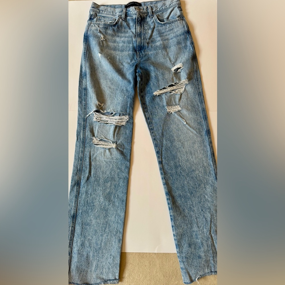 Veronica Beard Washed Blue High-Rise Distressed Jeans